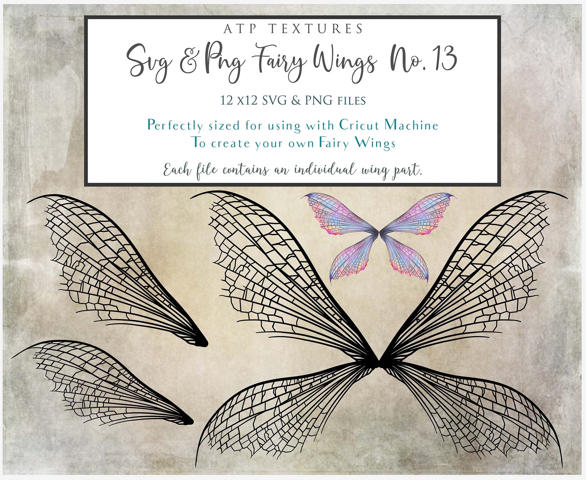 SVG & PNG Fairy Wing files for Cricut or Silhouette Cameo Cutting Machine. To create wearable fairy wings, in adult or children sizes.  Use this clipart design for Halloween Costumes, Fantasy or Cosplay or photography. These are Individual Wing Pieces, for you to cut and assemble. This is a digital product.